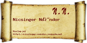Nicsinger Nándor névjegykártya
